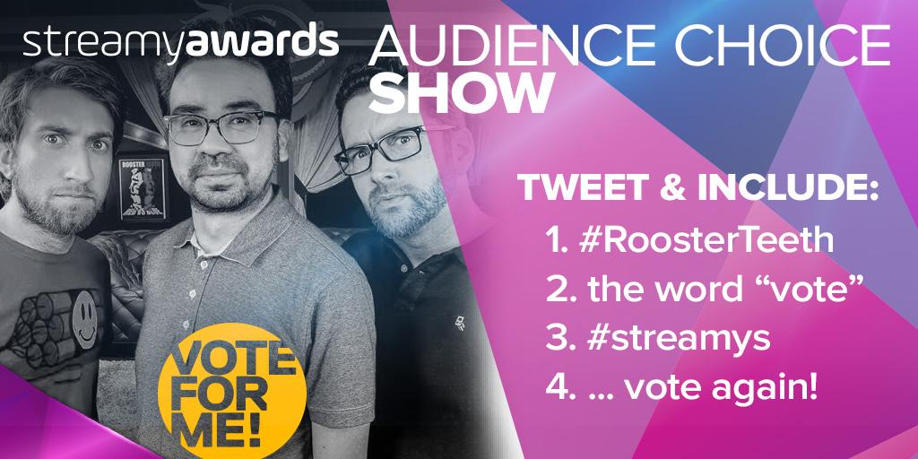 streamys's tweet photo. It's the LAST DAY TO VOTE for #RoosterTeeth for #streamys Show of the Year! RT to vote for @RoosterTeeth! http://t.co/YKNRIG64kI