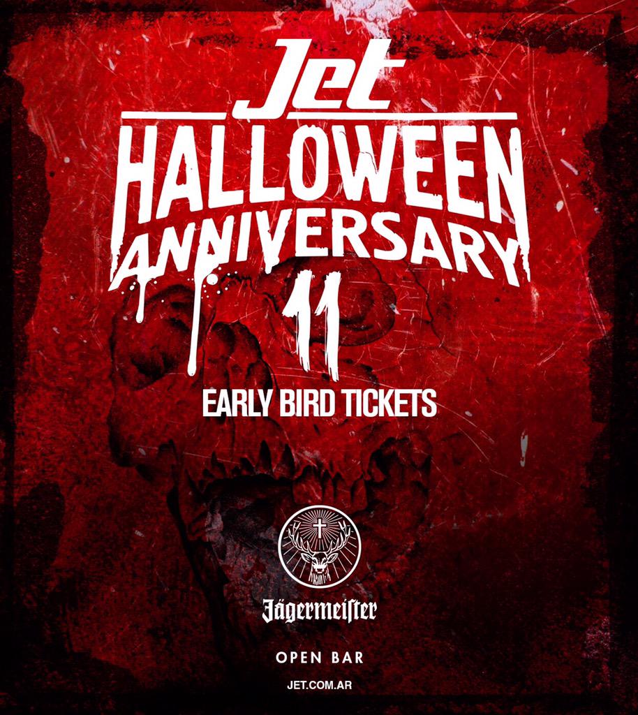 jet_ba's tweet photo. JET HALLOWEEN by @jagermeister_ar 29/10/15 🎃🔪💀 OPEN BAR 
📢 Early Birds Tickets 
⚠️ 🔞
#jetba #jagermeister #halloween http://t.co/n3kSaCjSJb