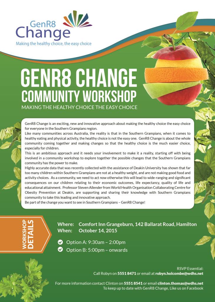 SGGPCP's tweet photo. #GenR8Change - making the healthy choice the easy choice. Community workshop 14 Oct. #everyonewelcome @allendersteve http://t.co/iD5ZS9169y