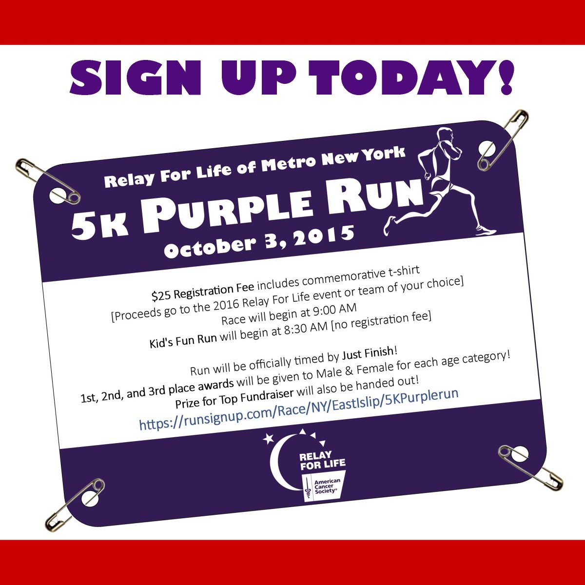 RFL5KPurpleRun's tweet photo. Join us for the #RFL5KPurpleRun &amp; support your local @RelayForLife http://t.co/btU1uf8zlg