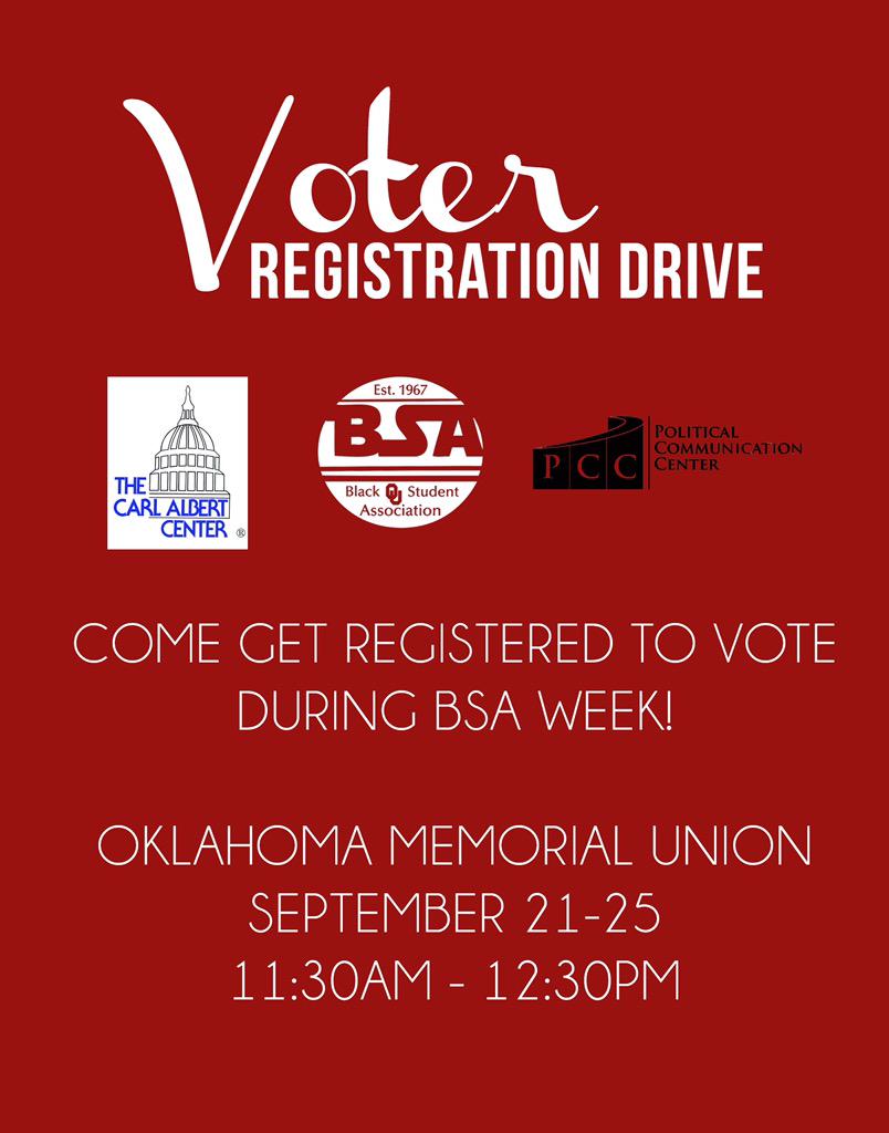 OUBSA1967's tweet photo. Voter registration is all next week in the union! Let your voice be heard. #back2blackou http://t.co/b12WHdeClh