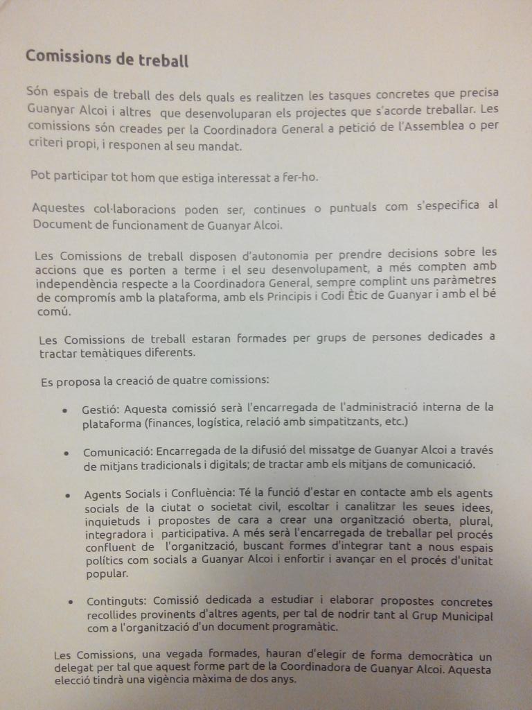 GuanyarAlcoi's tweet photo. #AssembleaGA Organització i funcions de les comissions de treball: http://t.co/KBSx4UDuRl