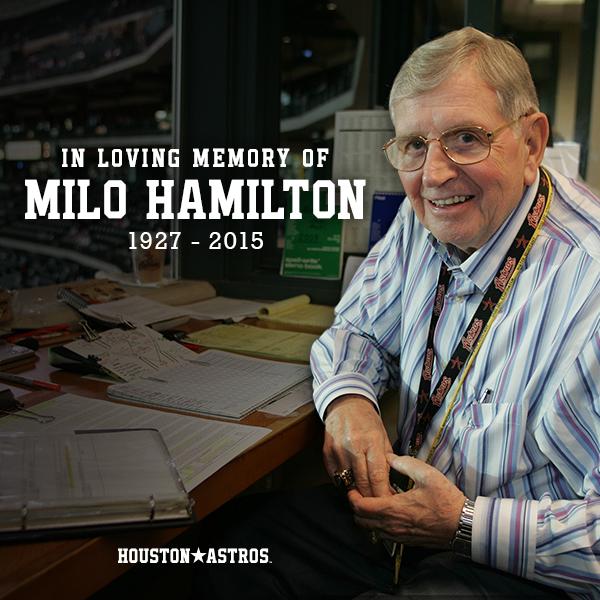 astros's tweet photo. #Astros statement on the passing of broadcasting legend Milo Hamilton today at age 88: http://t.co/dywYk8G2TG http://t.co/VTOHWiuQ1j