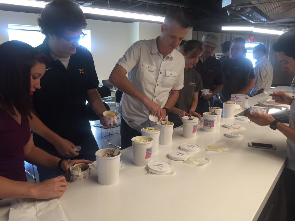 firstbuild's tweet photo. Job goals: working somewhere that feeds you @thecomfycow ice cream! What do you think of our flavor choices? http://t.co/03v8p2E85p