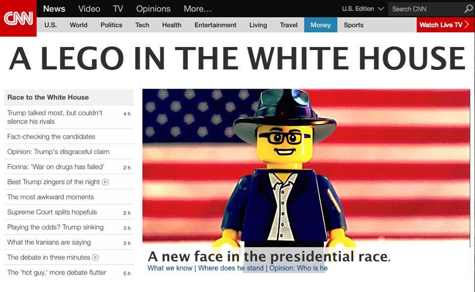 LegomanTakes's tweet photo. Only 1 hour into the campaign and Legoman is already the top news story on @CNN .com! #BrickByBrick http://t.co/JdwojmJd1o
