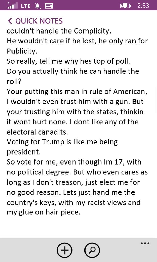 ShelbChole's tweet photo. Rap about trump made by myself #BLEVINSAPG #HSGovChat http://t.co/Q4Ho3kKn1m