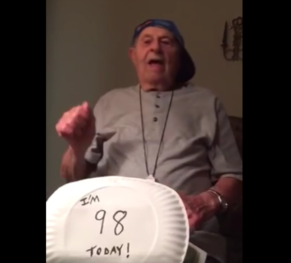 CBSViral's tweet photo. Grandpa turns 98, celebrates by dancing the "Whip Mayonnaise" #viral. @NDreports. https://t.co/jMnmsAa2B3 http://t.co/9oX6jM2TsS