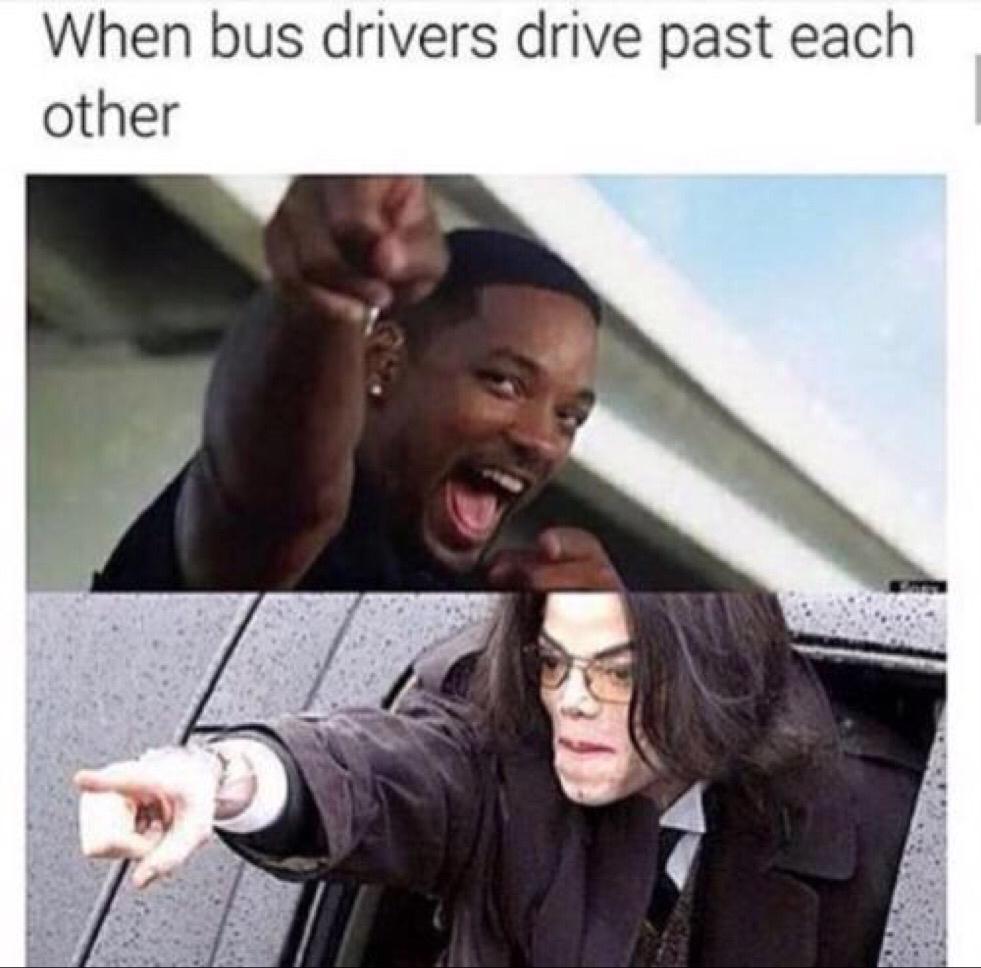 CauseWereGuys's tweet photo. When bus drivers pass each other http://t.co/9QseV2s7V7