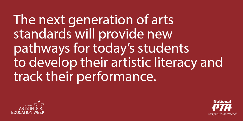 NationalPTA's tweet image. A1: @NationalPTA embraces the new national arts standards. See more below #ArtsEdChat #Standards.