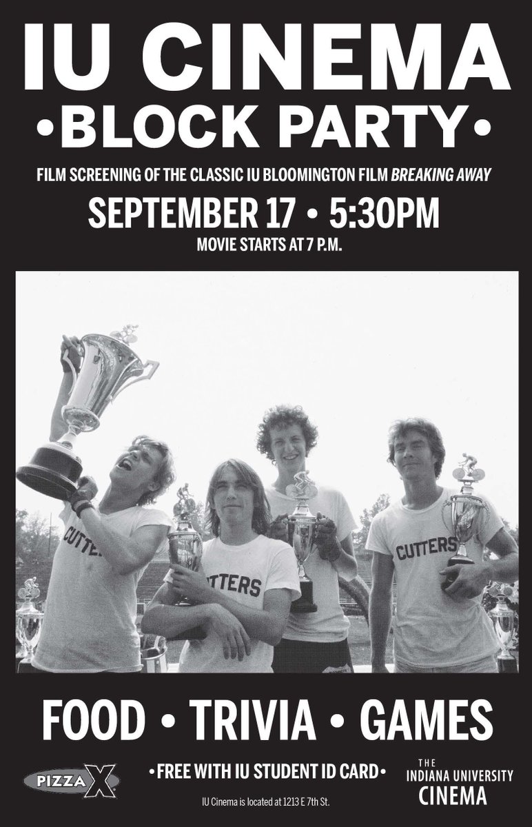 IUcinema's tweet photo. See you soon. BLOCK PARTY starts at 5:30pm... and BREAKING AWAY screening starts at 7pm. http://t.co/VOdh7OCpFb