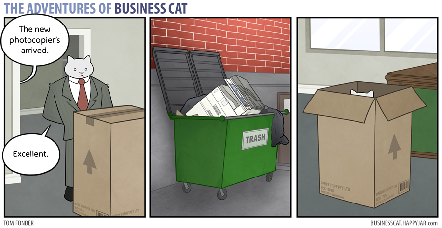 ThinkPet's tweet photo. Our Mr. Lily sleeps in an #amazon box -.-' you live in a pet supply store Lily! >.< @bcatcomics #businesscat #cats http://t.co/9HUmIgUKTG