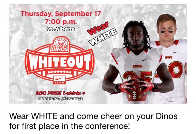 Follow_ConnieK's tweet photo. Dinos vs Golden Bears for 1st in the West! #DinosWhiteout #CouchCheering #WeAreAllDinos #UCDinos http://t.co/40wCIsFi2A