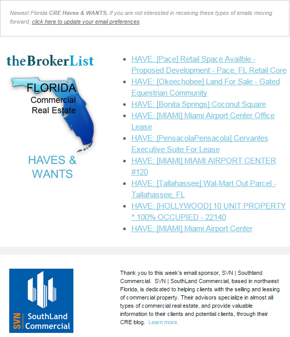 theBrokerList's tweet photo. Thanks to @SVNSouthLandCRE for sponsoring this weeks #Florida #CRE email blast! http://t.co/JjKSFjOJmx #KaizenCRE http://t.co/4C9hXY0yEA