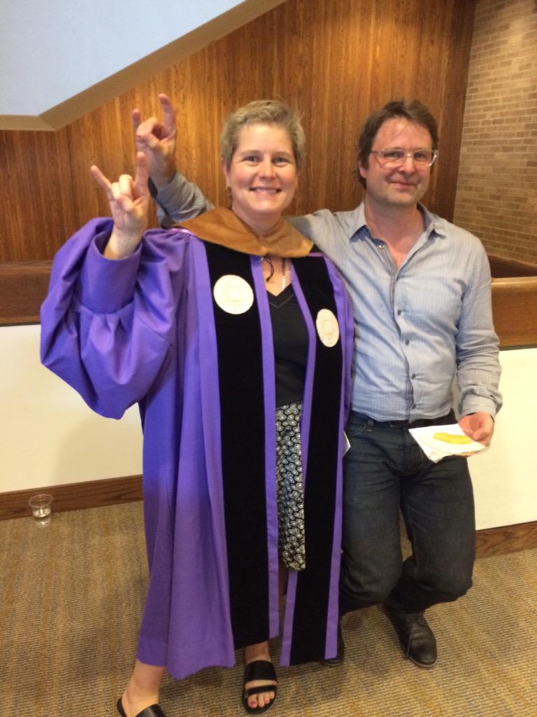 uttad's tweet photo. #uttad faculty members Michelle Habeck and @SvenOrtel at the presidential inauguration @UTAustin #Fenves http://t.co/MMH51SClKG