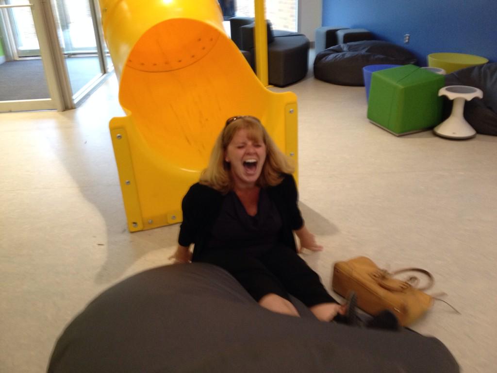 Parents rocking the slide at Back to School night! <a href="/DiscoveryESPTA/">Discovery PTA</a>