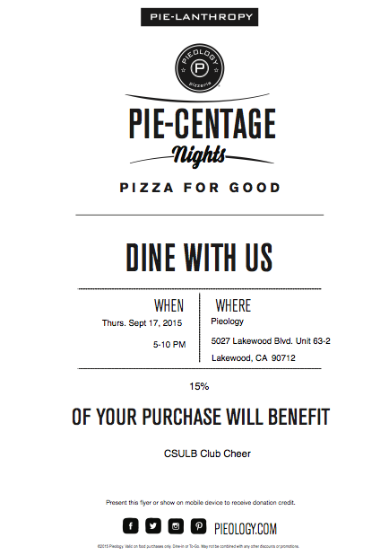 Tonight dine with CSULB Club Cheer!!!! 
#CSULB #cheer #pieology