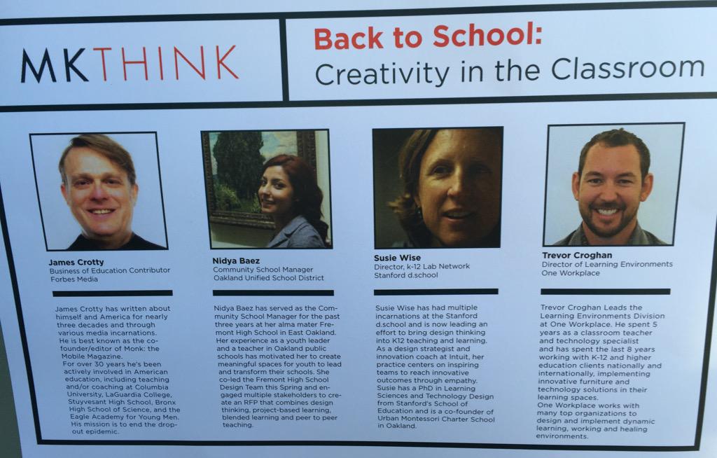 lrngistx's tweet image. Back to School Salon Series - Creativity and the Classroom #mkthink

Great lineup and focus, looking fwd 2 insights!