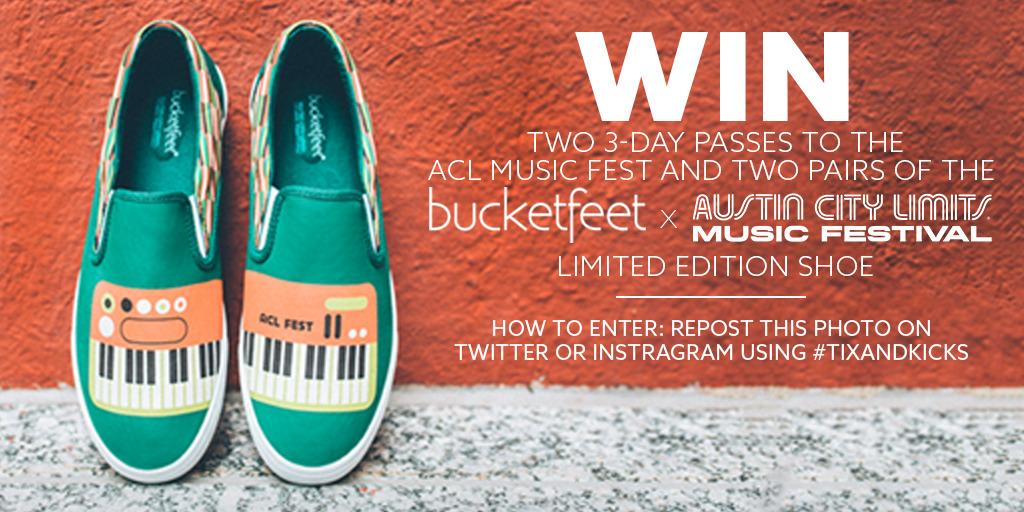 Bucketfeet's tweet photo. LAST DAY to enter to win 2 passes to @aclfestival. RT and tag #tixandkicks to enter. http://t.co/gsL79Z6YDN http://t.co/8j1qaMsDWu