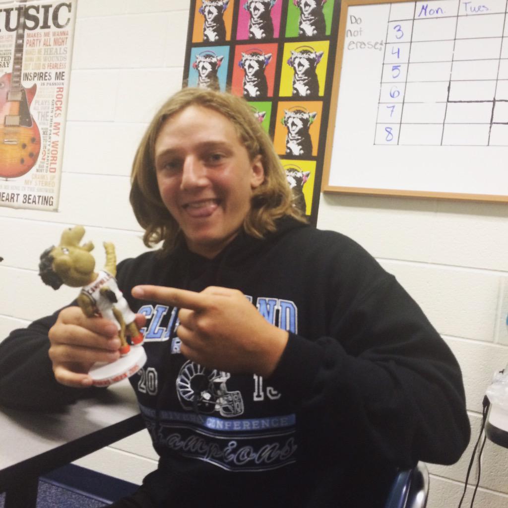 WRAMRadio's tweet photo. #favorite if you know why @ChrisCody9 is holding a bobble head 🐪🐪🐪 #WRAMRadio http://t.co/rPjlPPsU2U