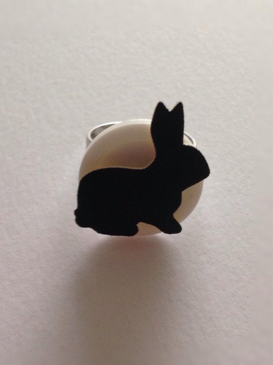 buck_lj's tweet image. Bunny ring-sillhouette bunny set on a white button creating a monochrome … etsy.me/1ERUp3Z #Etsy #RabbitRing