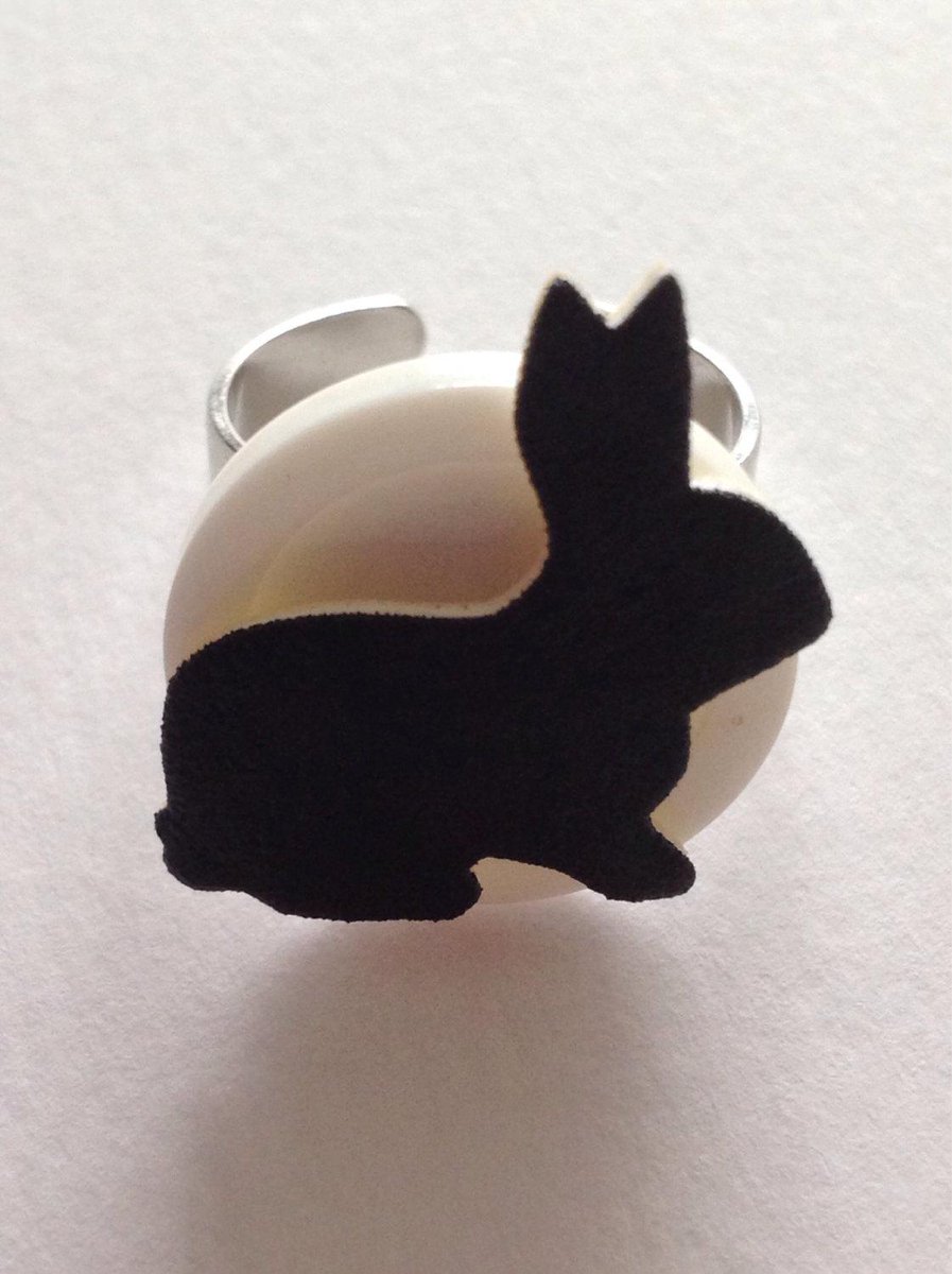 buck_lj's tweet image. Bunny ring-sillhouette bunny set on a white button creating a monochrome … etsy.me/1ERUp3Z #Etsy #RabbitRing