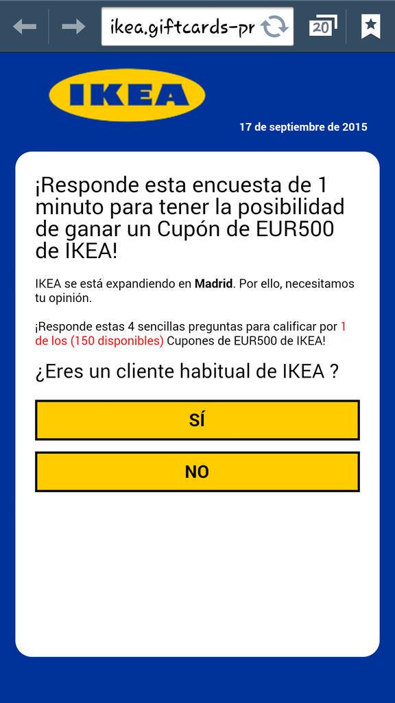 consumidores's tweet photo. Falsas encuestas para mandarte #SMSPremium: ayer le tocó a Mercadona http://t.co/qExxOTFfdS Hoy a IKEA #SPAMdePago http://t.co/gqqSnYG1J8