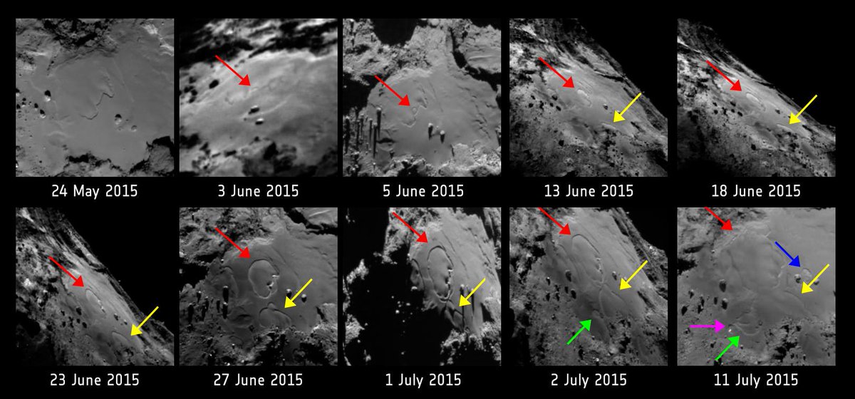 ESA_Rosetta's tweet photo. I spy with my little eye... surface changes on Imhotep region on #67P - new OSIRIS study: http://t.co/ESmHzHHQHF http://t.co/gO10EHE3Qp