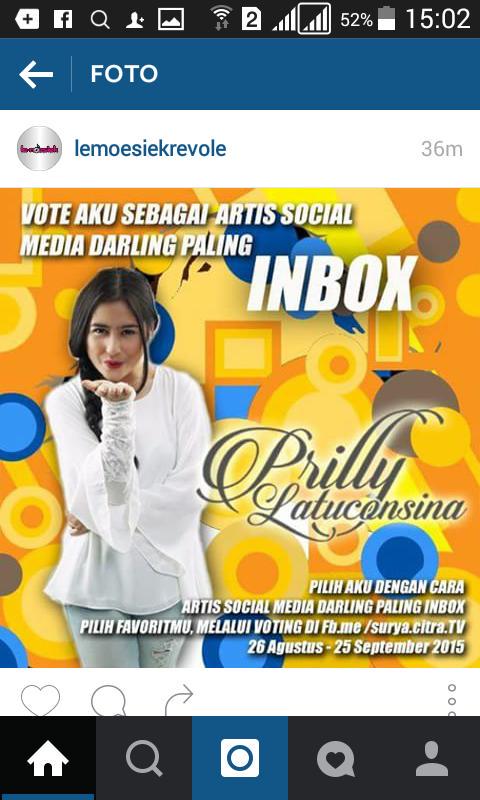 prillversLA's tweet photo. Yuk vote kesayangan @PrillyBie sebagai artis sosial media paling inbox di @inboxaw#inboxawards2015 ini caranya http://t.co/whcuAb4CPO