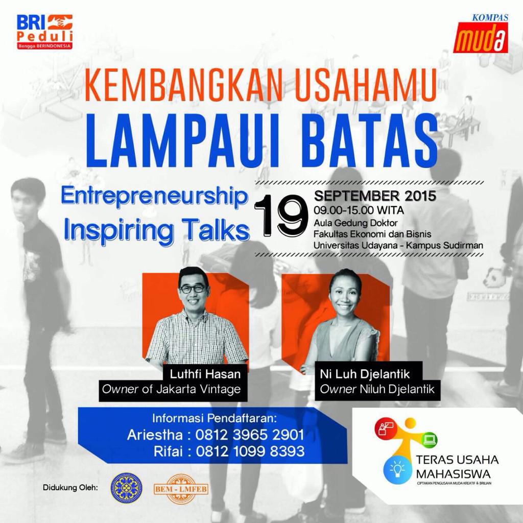 BEM_Udayana's tweet photo. Mari ikuti talkshow menginspirasi dan kembangkan usahamu! http://t.co/j2tMbAkPGE