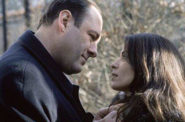 James Gandolfini and Annabella Sciorra in THE SOPRANOS.  Happy birthday Mr. Gandolfini. 