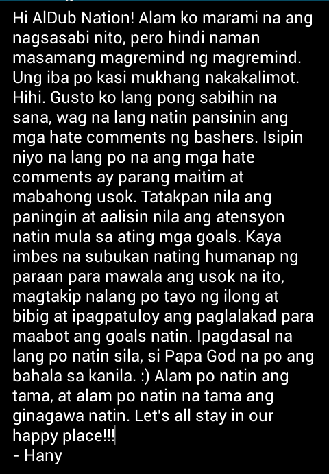alingvictoria's tweet photo. Sana po magets niyo ung comparison. Haha! Think like a proton, always stay positive! XD
#ALDUBOneMoreDay http://t.co/6ZiDZcSgeB