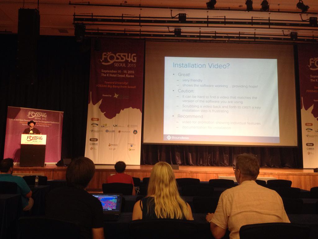 <a href="/jodygarnett/">Jody Garnett</a>: "Installation video is nice because it gives hope that the whole thing works." #foss4g