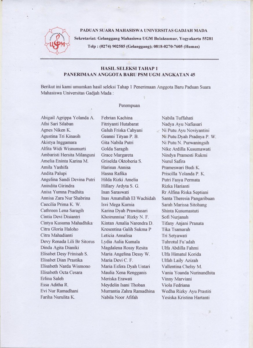 Ini dia hasil PAB PSM UGM 2015! (Lembar 1) goo.gl/pqAtNx