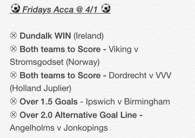 Todays acca lads! Looks very likely after dropping the odds!!!
