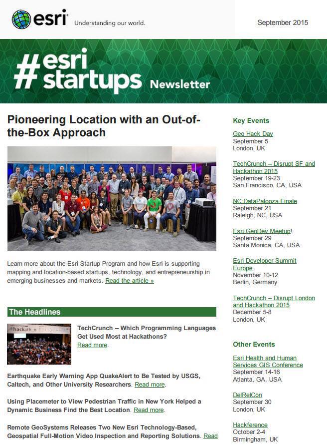 GlobalDecker's tweet photo. Check Out @EsriStartups Sept Newsletter http://t.co/m9hCEZINGD! @TechCrunch @DataCapable @Placemeter @ValarmCorp http://t.co/l6aa4x1OdG