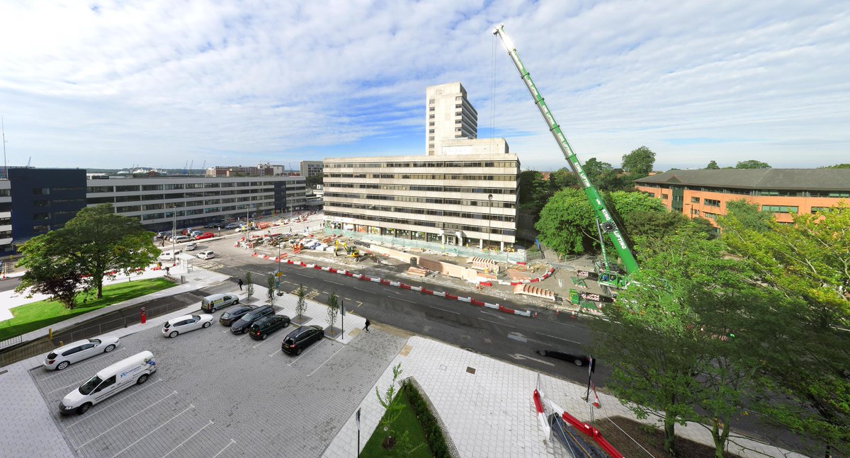 stationquarter's tweet photo. Southampton's Station Quarter takes shape. Crane lifting amphitheater steps into place outside Frobisher House. http://t.co/0LM3OmegWf