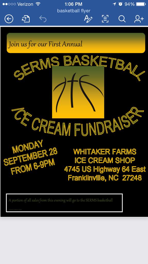 ParrishAlden's tweet photo. Come support SERMS Basketball Ice Cream Shop Funraiser @Whitakerfarms Monday Sept. 21st http://t.co/Bm252NUPAN