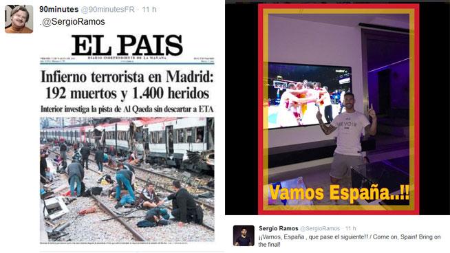DeportesCuatro's tweet photo. La bajeza de un periodista francés respondiendo a Sergio Ramos: imágenes del atentado del 11M http://t.co/E4AfK41C7E http://t.co/gwdE80hDzw