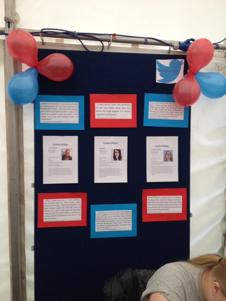 OBUWriting's tweet photo. We're here! We have sweets, the 2014 anthology, and a fresher's story to contribute to😊 @BrookesUnion #freshersfair http://t.co/nOoE6y4aag