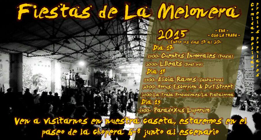 BRIGADA36's tweet photo. FIESTAS DE LA MELONERA. Este año #LaTrabaResiste con caseta propia. Acude, difunde! http://t.co/Ry4ZSiTtCS