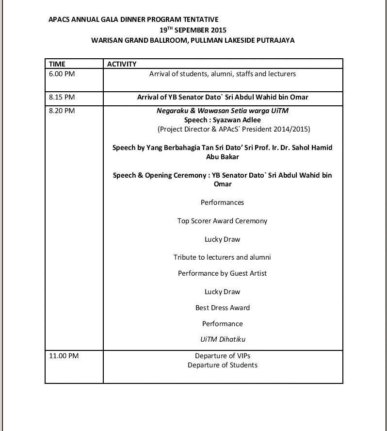Apacs Level 14 On Twitter One More Day Left Until Apacs Annual Gala Dinner Are You Excited So Here Is Our Program Agenda For Tomorrow Http T Co 1tzfpdmq5f Twitter
