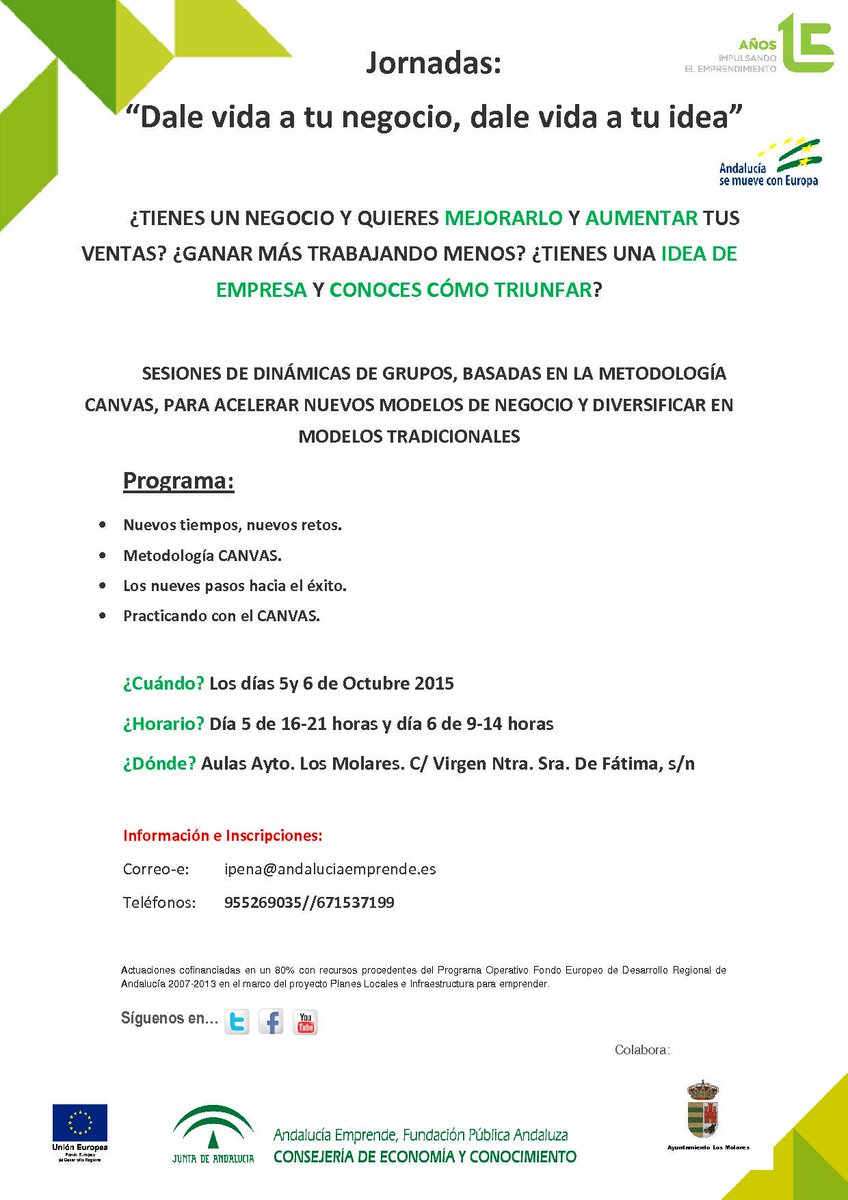 cadesevilla's tweet photo. Jornadas "Dale vida a tu negocio, dale vida a tu idea" días 5/10 y 6/10 en Los Molares. Infórmate en #CadeUtrera http://t.co/rKOnLq3lLH