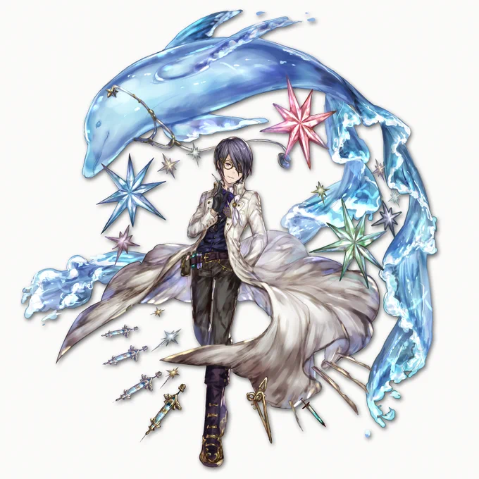 アイドルマスターSideM ✕ グランブルーファンタジーコラボおめでとうございます 親和性高そうなドラマチックミュージカル闇医者衣装の桜庭先生をグラブル風にかいてみた 