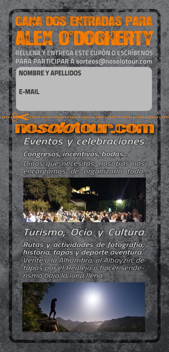 nosolotour's tweet photo. Hoy sorteamos las 2entradas prometidas para ver @AlexODogherty en #LaNube de @pcongresosgrx. Haz RT y llévatelas! http://t.co/W8QLpGPTbG