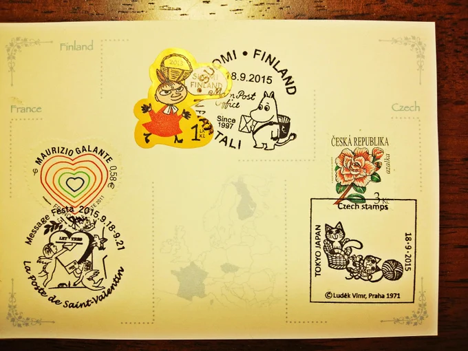 KITTEのメッセージフェスタに行ってきました!チェコの切手とスタンプ目当てだったけど実際に見たらフランス、フィンランドもかわいくて結局全種類押してもらいました。 