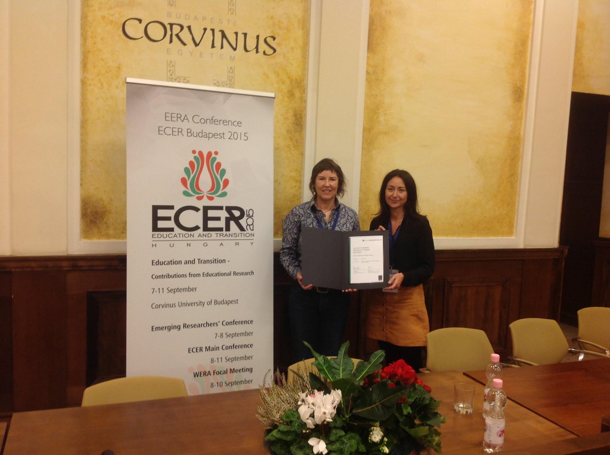EmeraldGlobal's tweet photo. Emerald's Sharon Parkinson presents Outstanding Paper award to Kerry Earl for her #research at @ECER_EERA #ecer2015 http://t.co/Hld7rx8hUP