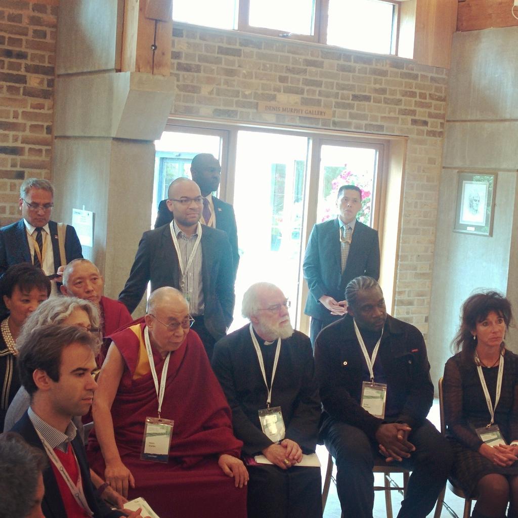 KunsangKelden's tweet photo. .@DalaiLama, Rowan Williams & @PScotlandQC sit in on an environment group session at #InspireDialogue #DalaiLamaUK http://t.co/f1rj9Gtr8v