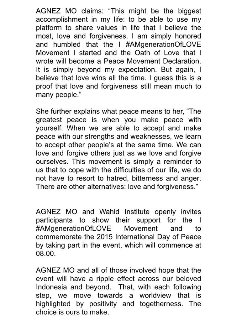 agnezmo's tweet photo. I AM GENERATION OF LOVE (Oath of Love) that i wrote will be billed as Peace Movement Declaration on sept 20, 2015. ❤️ http://t.co/U4KqVExSgB