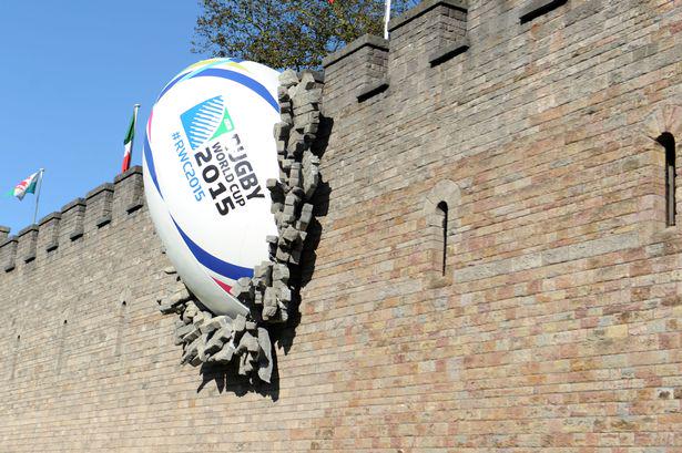 This is how the #ballinthewall ended up 'embedded' in Cardiff Castle for #RWC2015 bit.ly/1QmuPqT