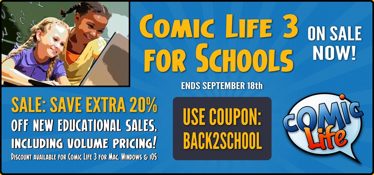comictouch's tweet photo. Last day to save! Back to school sale 20% Off Comic Life for educators! Enter code at checkout http://t.co/ElcKLd3B1x http://t.co/xAENWgxq0R